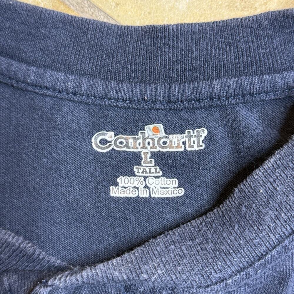 Carhartt Navy Long Sleeve Henley Pocket Shirt Men’s L Tall Workwear - Picture 4 of 5